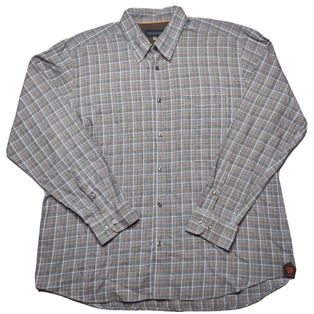 TRUE MEASURE CASHMERE Cotton Blend Men XL Blue Plaid Long Sleeve Button Up Shirt
